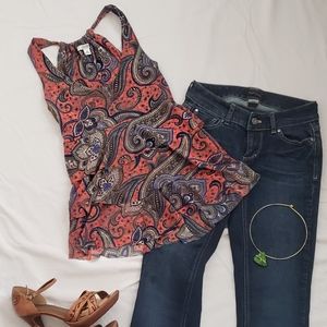 CACHE xs Layered Orange, Navy, Green  Tank Top